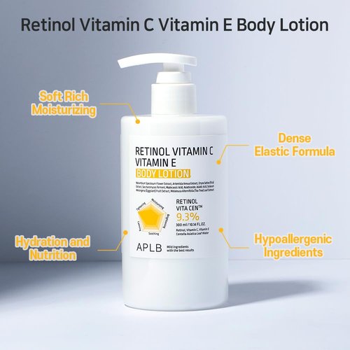 APLB Retinol Body Lotion - Vitamin C & E | 9.3% Formula for Long-Lasting Hydration & Wrinkle Care - 10.14 FL.OZ