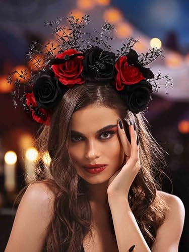 Woeoe Day of The Dead Floral Headband Pumpkin Sunflower Halloween Flower Crown Hairband Festival Costume Party Mexican Floral Headpiece Headdress