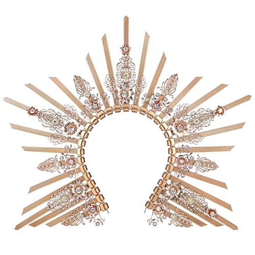 COSUCOS Gold Halo Sunburst Spike Crown - Zip Tie Greek Costume Goddess Headpiece Medusa Queen Adult Headdress Flower Piece Crown Headband Accessories