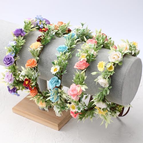 KorViSHOW Floral Crown Flower Headband - Blue Elegant Floral Headpiece Artificial Floral Crown Bridal Headpiece Photo Props for Women Girls Birthday Party Festivals