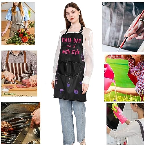 JXGZSO Hairstylist Apron with Pockets Hairdresser Salon Uniform Gift Cosmetologists Barber Salon Apron with Adjustable Neck (HAIR DAY Apron)