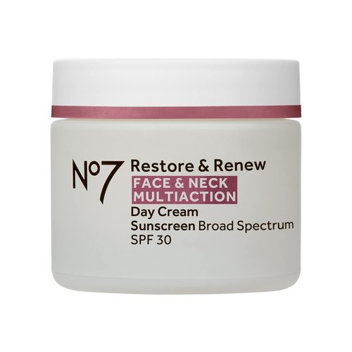 No7 Restore & Renew Multi Action Face & Neck Cream - Anti-Aging Moisturizer with SPF 30 - Hydrates & Firms Crepey Skin - Enriched with Hyaluronic Acid, Peptides & Ceramides (1.69 Oz)
