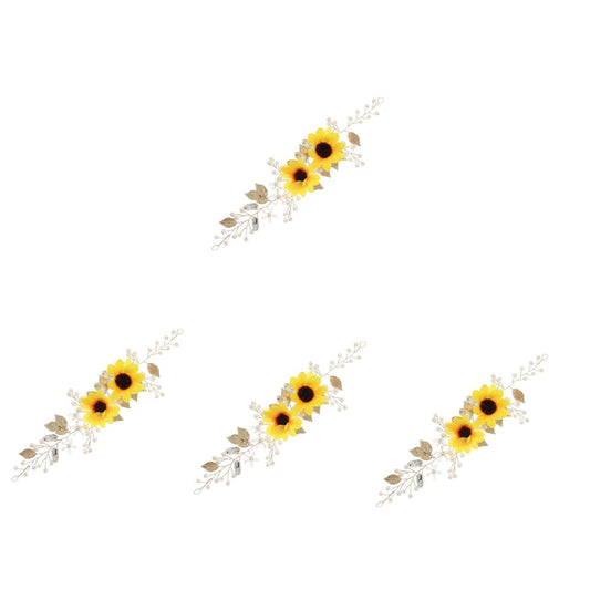 4pcs Sunflower Girl Headband, Floral Hairband with Flowers, Women Headdress for Wedding and Bridal Headpiece