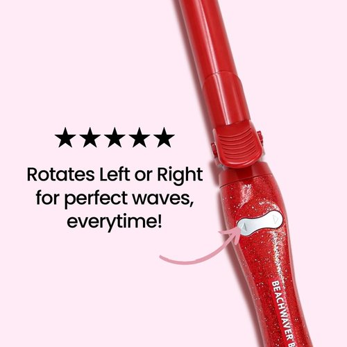 Beachwaver Co. B1 Rotating Curling Iron - Red Glitter | Automatic 1-Inch Ceramic Design | Travel-Friendly with Auto Shut-Off