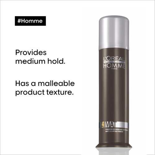 L'Oréal Professionnel Paris Styling Pomade For Men - Medium Hold, Matte Finish | All Hair Types