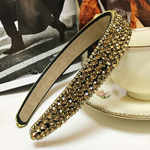 Shining Colorful Rhinestone Crystal Wide Side Headband Hair Hoop Fashion Women Hairstyle Headwear Accessorie (Champagne)