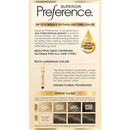 L'Oreal Paris Superior Preference Luminous Fade-Defying Permanent Hair Color, Hair Dye For Up to 9 Weeks of Radiance, Light Ash Brown 6A, 1 Hair Dye Kit
