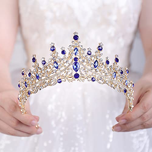 Lerjiaoor Bridal Hair Accessories Tiara for Women and Girls Shining Gemstone Crowns at Wedding Pageant Party (Blue)