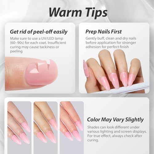 Makartt Jelly White Pink Nude Gel Nail Polish Set 15ml One N'Done 6 Colors Sheer Transparent Gel Polish Kit Salon-Grade UV Nail Art Manicure DIY Salon Home - Peachy Pink