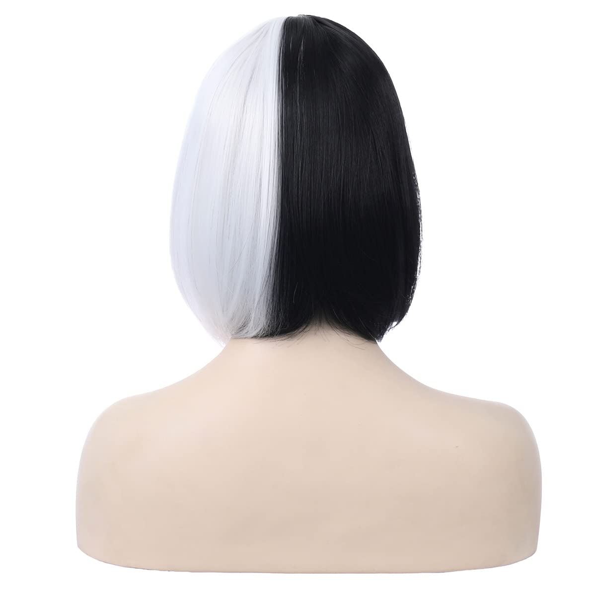 BERON 12 Inches Black White Bob Wig Short Straight Bob Synthetic Wig with Bangs for Women Halloween Cosplay or Daily Use Wigs (Black and White)