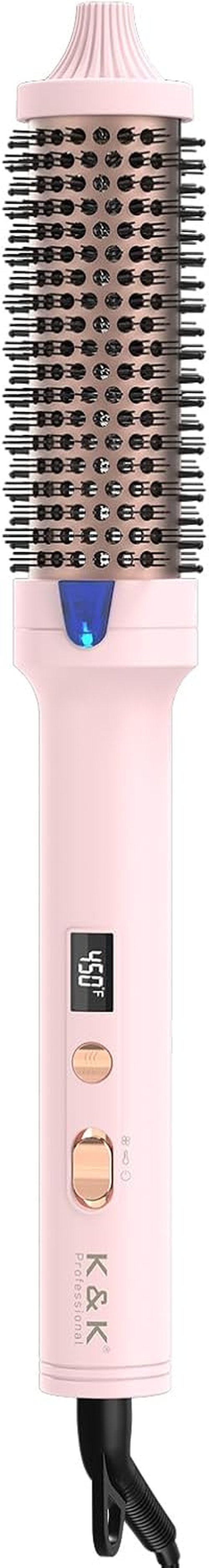 K&K Cool-AIR TECH Hair Styling Tool - Heated Round Brush with Negative Ion Technology | Pink, 1.7 Inch