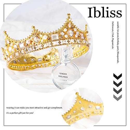 Ibliss Gold Wedding Crowns Baroque Rhinestone Pearls Bride Tiaras Queen Bridal Headpieces for Women and Girls