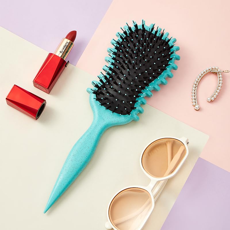 Skiennix Curl Defining Brush - Edge Control Round Hairbrush for Curly Hair | Boar Bristle Design (Green)