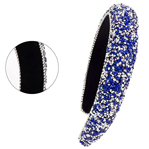 FASOTY Rhinestone Headband Women Fashion Handmade Navy Blue Headband Crystal Diamond Bling Headbands Hair Hoops Padded Headband Glitter Beaded Hairband Sparkle Hair Accessories (Blue+Silver)