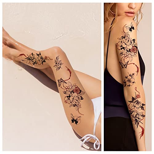 Roarhowl Large and exquisitely fake tattoo,oriental elements of big flowers, temporary tattoos for women sexy 10 designs