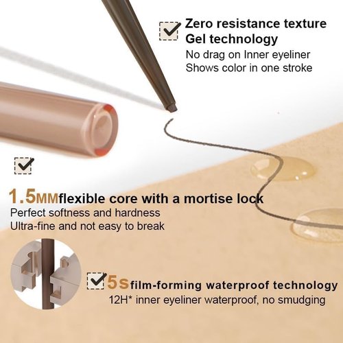 JUDYDOLL Ultrafine Eyeliner Gel Pencil - Smudge-Proof, Water-Resistant, Smooth Glide Formula | 01 Black Brown