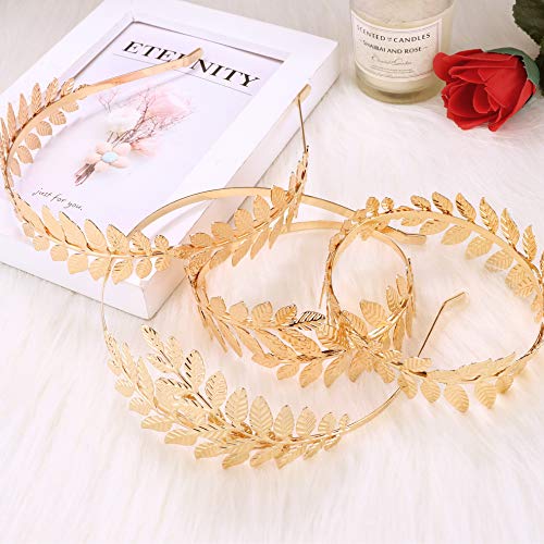 FUNRUN JEWELRY 4PCS Greek Godess Headband Costumes for Women Laurel Bracelet Armband Gold Leaf Headband Crown Armlet Upper Arm Band Bracelet Adjustable for Wedding Party