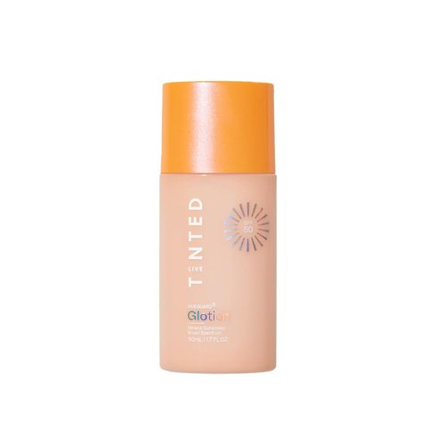Live Tinted Hueguard Glotion SPF 50 | Lightweight Mineral Tinted Sunscreen - Fragrance-Free, Vegan - Light Medium 0.5 FL Oz