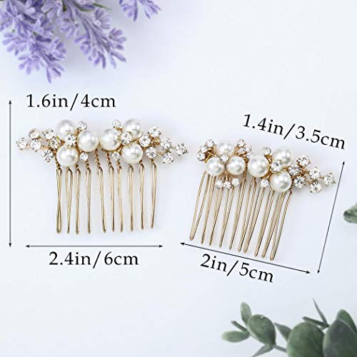 Brishow Wedding Hair Combs Gold Pearls Bridal Hair Accessories Crystal Brides Headpiece Hair Clip for Women and Girls 2 Pieces (Gold)