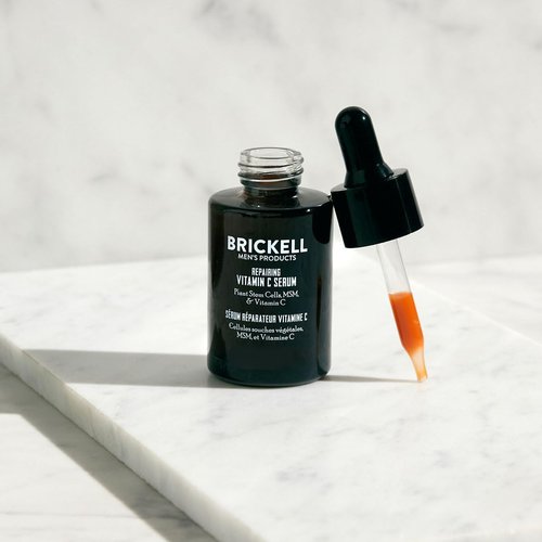 Brickell Men's Anti-Aging Vitamin C Serum - Natural Hyaluronic Acid for Wrinkle Repair | 1 Oz, Unscented