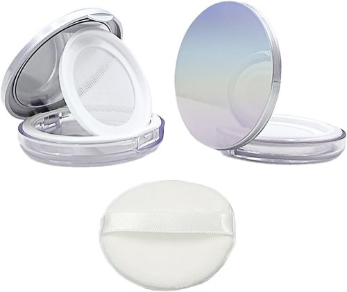 HAHIYO Travel Makeup Case - Refillable Cosmetic Jar with Holographic Lid & Mirror | 2-Pack, 5ml/0.2oz