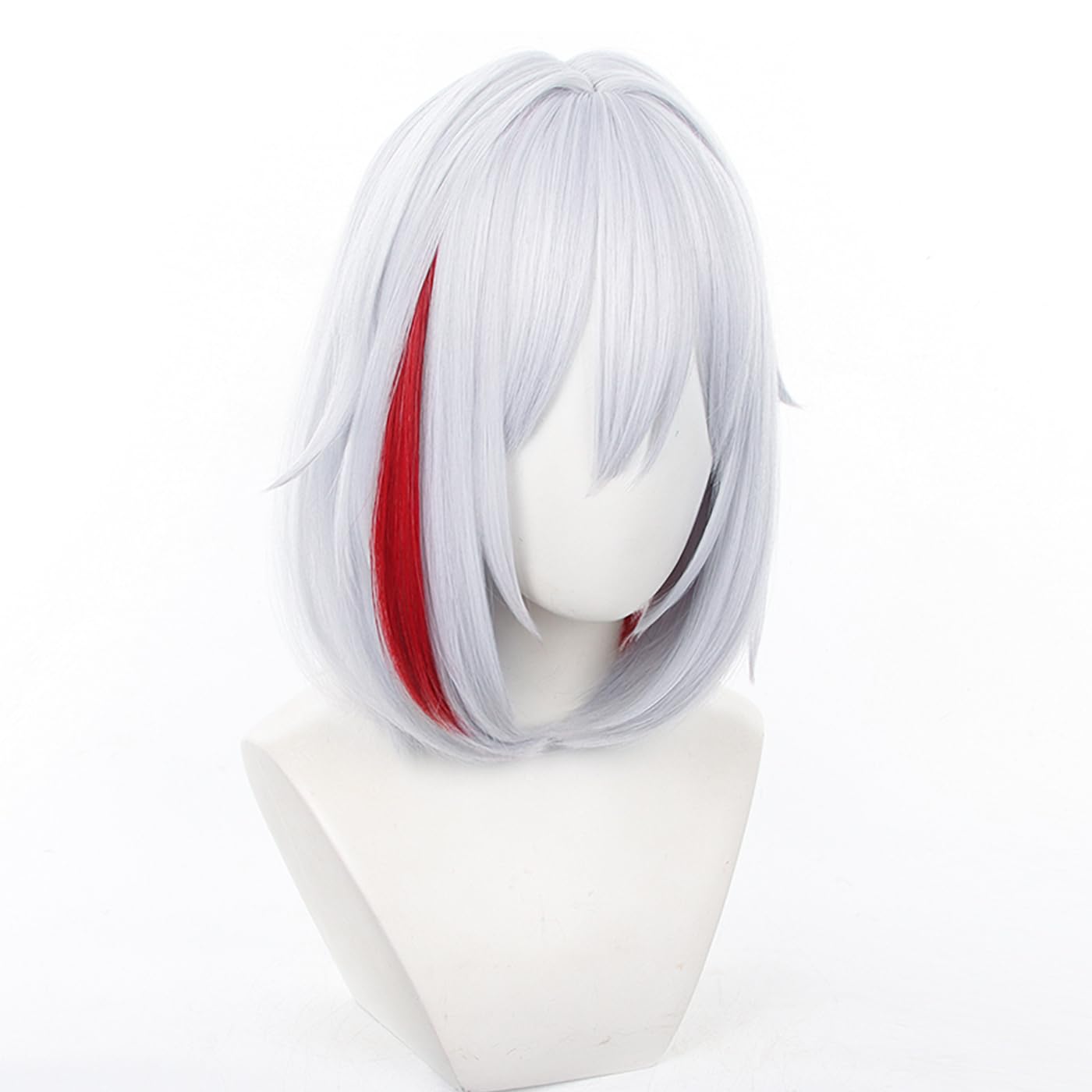 XiongXiongLe Honkai Star Rail Topaz Cosplay Wig Middle Long White with Red Mixed Bob Head Hair Wigs for Women Girls Cos Anime Game Party Halloween Christmas(Topaz)