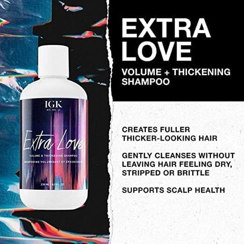 IGK EXTRA LOVE Volume & Thickening Shampoo and Conditioner Set - Vegan, Cruelty-Free | 8 oz (Pack of 2)