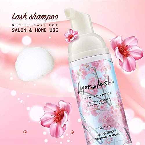 Eyelash Extension Shampoo - Lyon Lash Eyelid Foam Cleanser/Gentle Formula for Sensitive people/Paraben & Sulfate Free/Remove Eye Makeup & Oil & Dust/For Salon and Home Use (60ml without brushes)