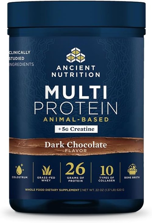 Ancient Nutrition Multi Protein Powder - 26g Protein, Grass Fed Whey & Creatine, Dark Chocolate, 15 Servings