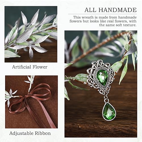 MOSTORY Handmade Green Fairy Flower Crown - Woodland Elf Circlet Forest Leaf Headpiece Elven Wreath for Women Girls Renaissance Halloween Cosplay Party Costume