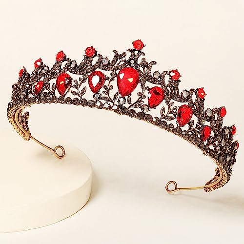 SH Red Queen Crown for Women, Wedding Tiara for Bride, Rhinestone Tiaras and Crowns, Crystal Costume Hair Accessories for Birthday Prom Pageant Prom Celebration