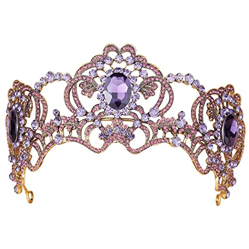 Fairyu Baroque Queen Crown and Tiara Sparkly Purple Rhinestone Wedding Crowns Crystal Bride Full Tiaras Headband Party Prom Hair Accessories for Women