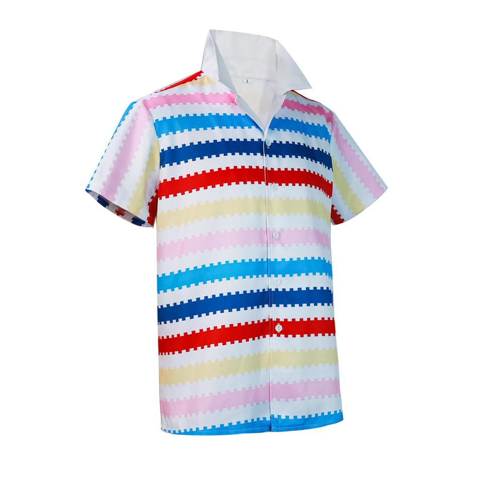 Men‘s 80s Rainbow Striped T-Shirt for Allan Adult,Short Sleeve Retro Casual Beach Outfit Top Shirt Hawaiian Halloween Cosplay (Rainbow, L)