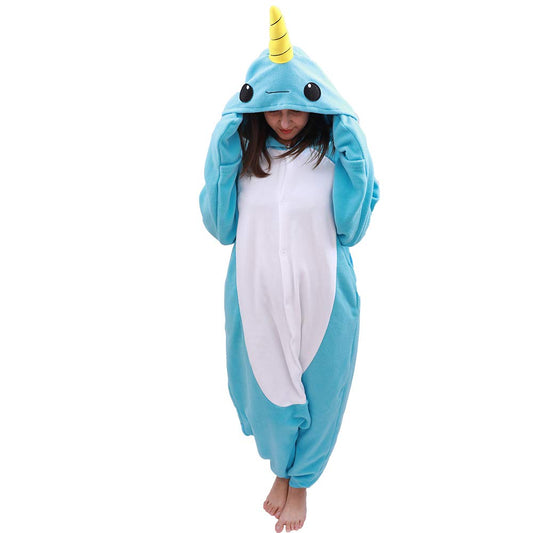 COCOPLAY W Adult Narwhal Onesie Animal Pajamas-Plush One Piece Halloween Cosplay Costume (Small, Blue)