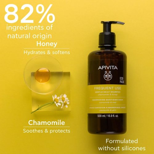 APIVITA Gentle Daily Shampoo - Hydrates & Soothes with Chamomile & Honey | Silicone-Free, 500 mL / 16.9 oz