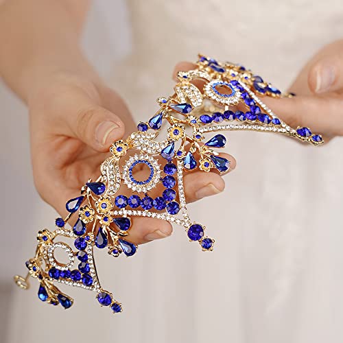 wekicici Wekicici Baroque Queen Crown Blue Crystal Tiara Rhinestone Princess Wedding Headband for Women Girl Birthday suitable weki-0423-crown-5-blue 0