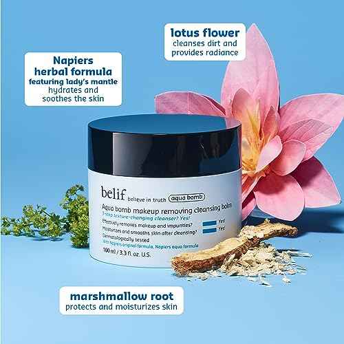 belif Aqua Bomb Cleansing Balm Makeup Remover, Hydrate & Deep Cleanse in 1 Step, No Mess Clean Up, Melt Away Makeup & SPF, Balm to Oil Cleanser Formula, No Oily Residue, Korean Skin Care