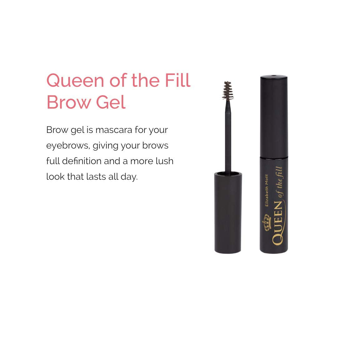 Elizabeth Mott Eyebrow Gel Makeup - Queen of the Fill Brow Tint and Filler - Brush to Fill in Eyebrows and Cover Gray Hairs, Water Resistant, Long Lasting - Cruelty Free, Light Medium Brown, 4 g