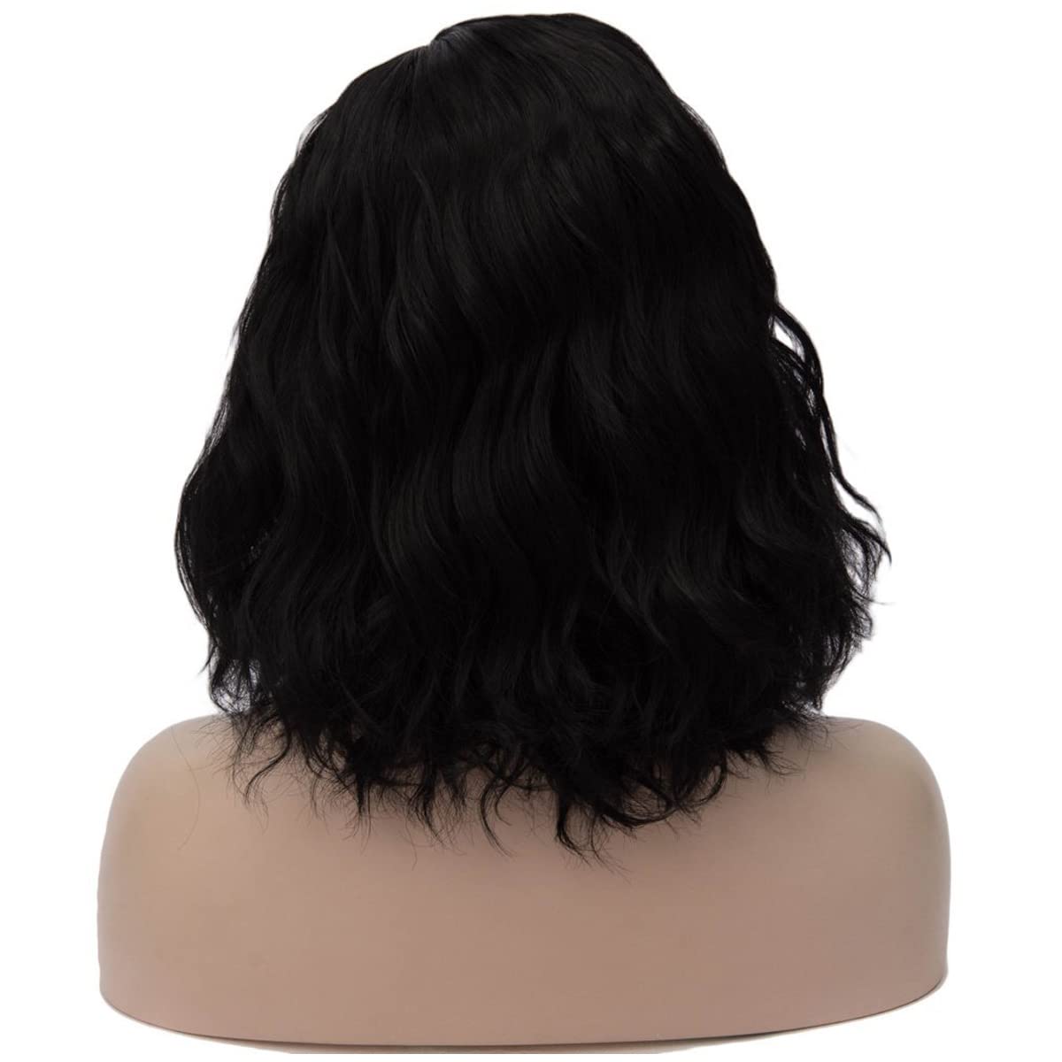 MAGQOO Black Wig for Women Black Bob Wig Short Black Wig Curly Wavy Black Wigs SIde Part Synthetic Heat Resistant