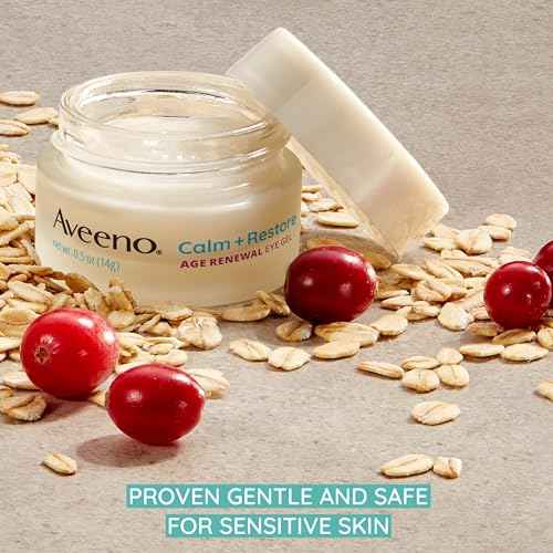 Aveeno Calm + Restore Age Renewal Anti-Aging Eye Gel, Under Eye Cream with Nourishing Oat & Cranberry Extract Visibly Improves the Look of Wrinkles & Crow's Feet, Fragrance Free, 0.5 oz