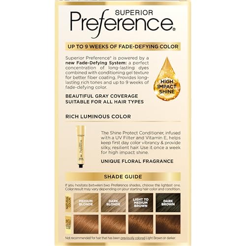 L'Oreal Paris Superior Preference Luminous Fade-Defying Permanent Hair Color, Hair Dye For Up to 9 Weeks of Radiance, 6AM Light Amber Brown, 1 Kit (Pack of 2)