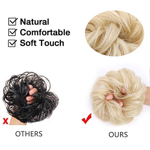 MORICA 1PCS Messy Hair Bun Hair Scrunchies Extension Curly Wavy Messy Synthetic Chignon for Women (24/613#(Pale Ash Blonde Mix Bleach Blonde))