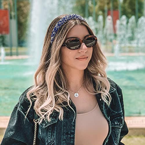 FASOTY Rhinestone Headband Women Fashion Handmade Navy Blue Headband Crystal Diamond Bling Headbands Hair Hoops Padded Headband Glitter Beaded Hairband Sparkle Hair Accessories (Blue+Silver)