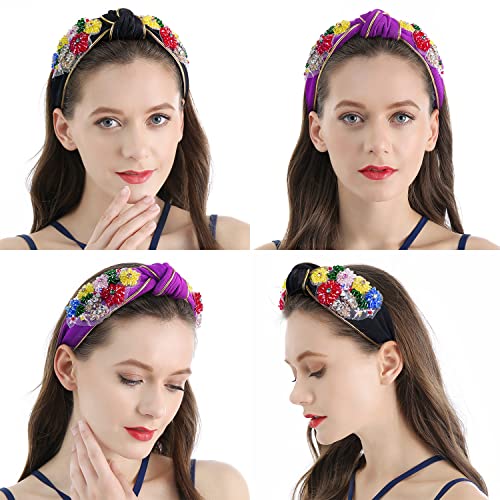 QIANXUAN Rhinestone Crystal Headband For Women Handmade Jewelry Girls Hair Accessories Diamond Fashion Headbands Girl Handmade Beaded Glitter Flower Hairbands