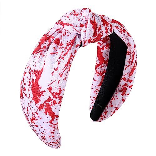 ZITULRY Halloween Knotted Headbands for Women Candy Corn Cat Blood Splatter Printed Wide Top Knot Hairband Party Decoration