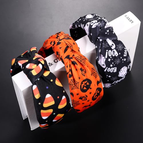 NVENF Halloween Christmas Thanksgiving New Year Headband for Women Festive Holiday Knotted Headband Hair Accessories Gifts (Halloween A)