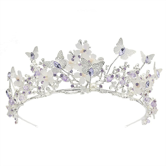 Brihasory Butterfly Queen Birthday Crowns Gold Tiaras for Bride, Crystal Royal Princess Wedding Rhinestone Headband, Costmue Party Christmas Halloween Black Prom Headpiece for Women and Girls (Purple)