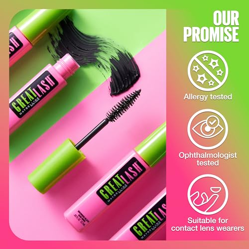 Maybelline Great Lash Waterproof Mascara, Volumizing, Lengthening and Lash-Doubling Formula for Thicker Lashes, Very Black, 1 Count