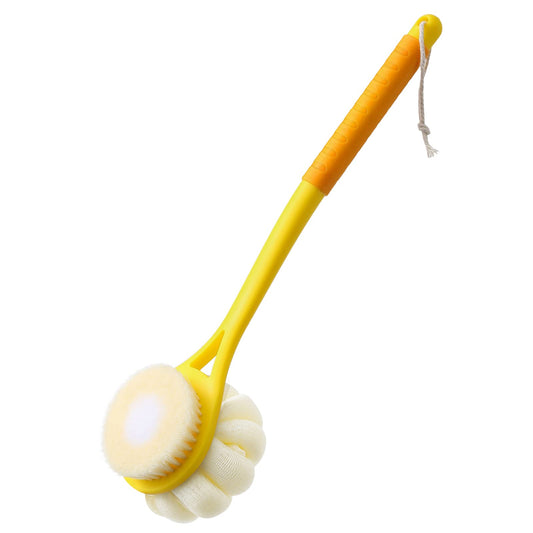 Shower Body Brush,Soft Bristles and Beautiful Pumpkin Loofah 14" Long Handle Back Scrubber Bath Mesh Sponge for Skin Exfoliating Bath,Massage Bristles Suitable for Wet or Dry,Men and Women (Yellow)