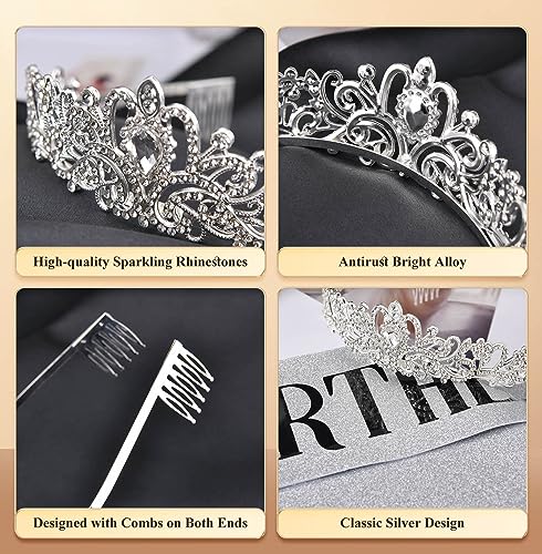 Sparkling Crystal Princess Tiara for Women Crown Queen Fashion Headband for Wedding Birthday Bride Bridal Prom Party Valentines Mothers Day Gifts Silver